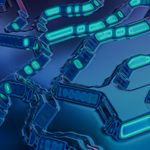 Abstract digital net with cyan highlights